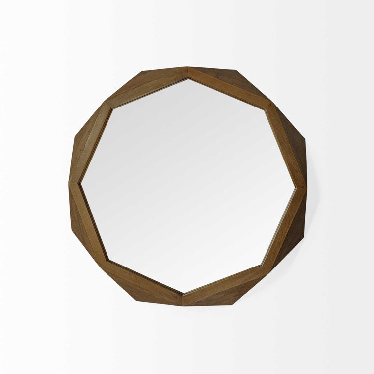 Aramis 32" Octagonal Brown Mango Wood Wall Mirror