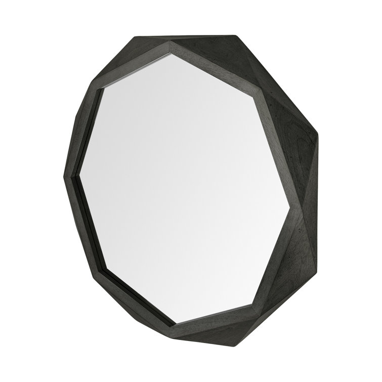 Black Octagonal Solid Wood Bathroom Vanity Mirror