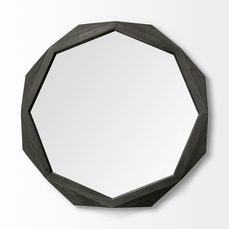 Black Octagonal Solid Wood Bathroom Vanity Mirror