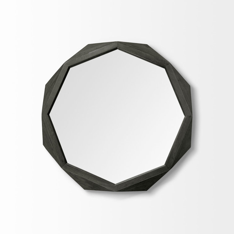 Black Solid Wood Octagonal Wall Mirror, 32" x 32"