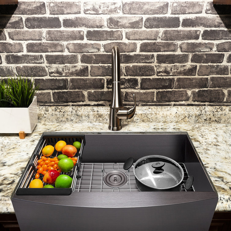 33" Matte Black Stainless Steel Farmhouse Apron Sink
