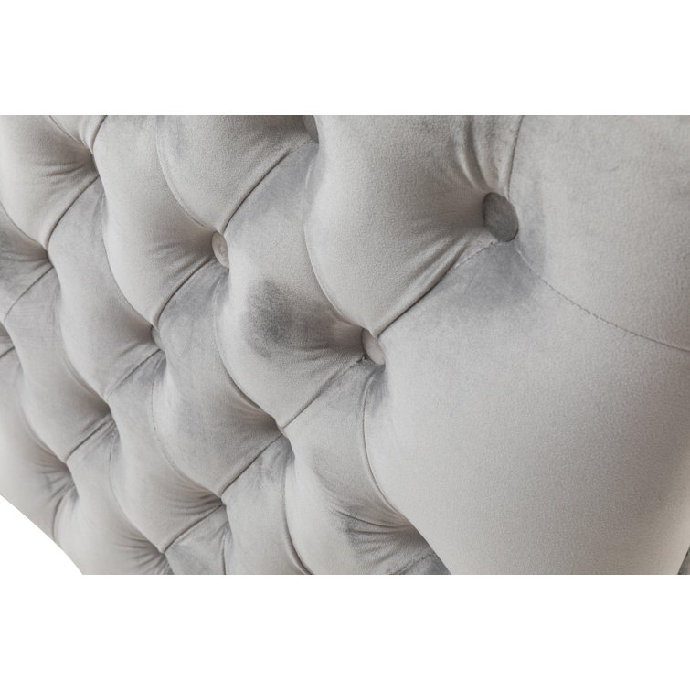 Gray Velvet Loveseat with Nailhead Trim and Removable Cushions