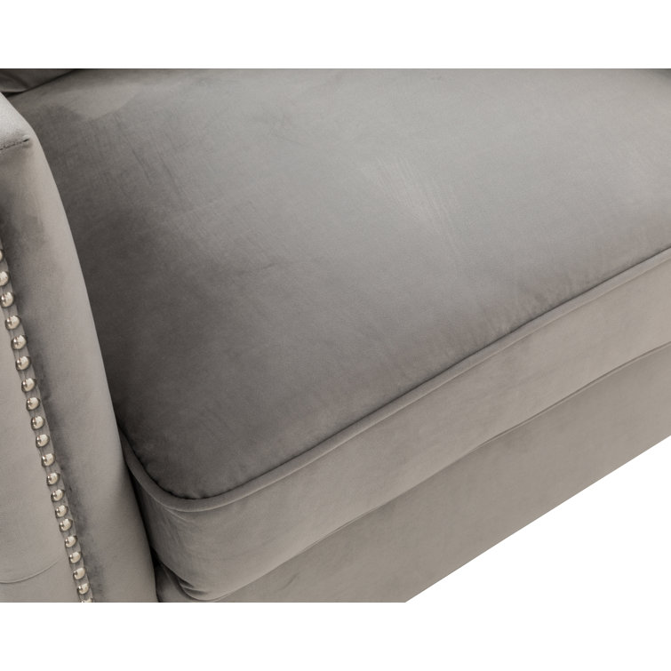 Gray Velvet Loveseat with Nailhead Trim and Removable Cushions