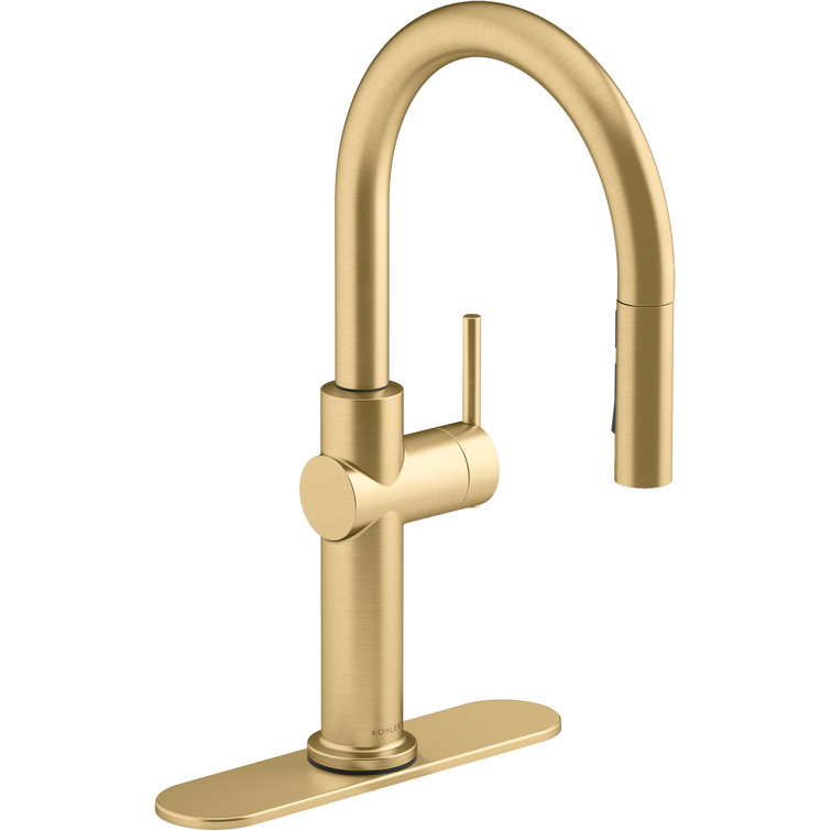 Sophisticated Moderne Brass Regular Kitchen Faucet with Pull-out Spray