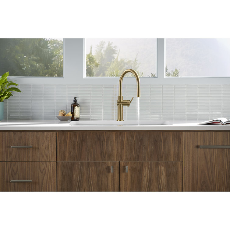 Sophisticated Moderne Brass Regular Kitchen Faucet with Pull-out Spray