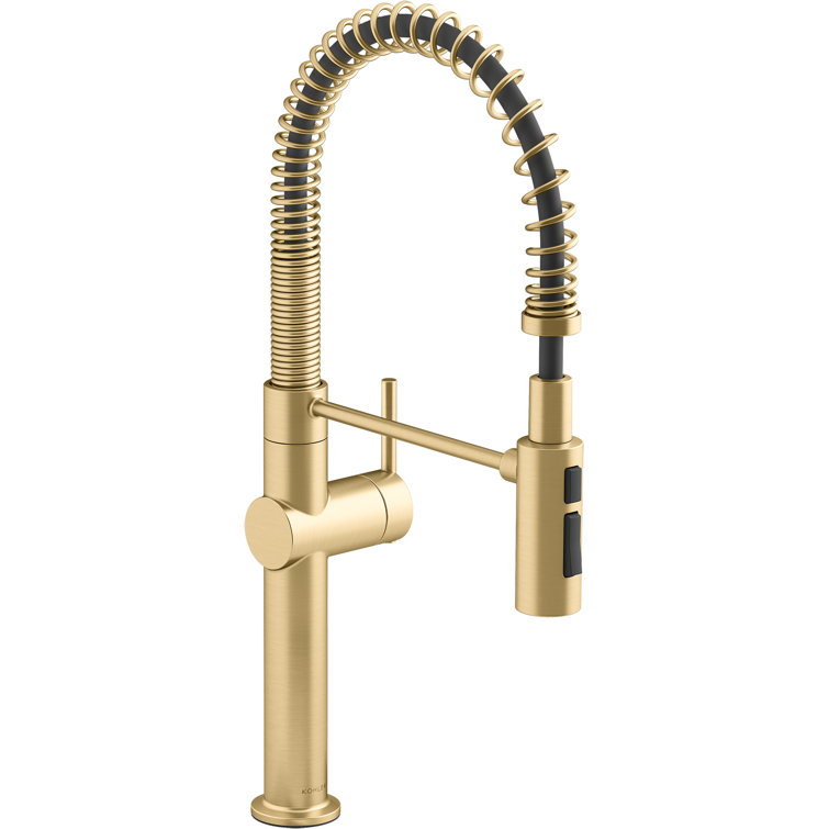 Brushed Modern Brass Single Handle Kitchen Faucet with Pull-out Spray