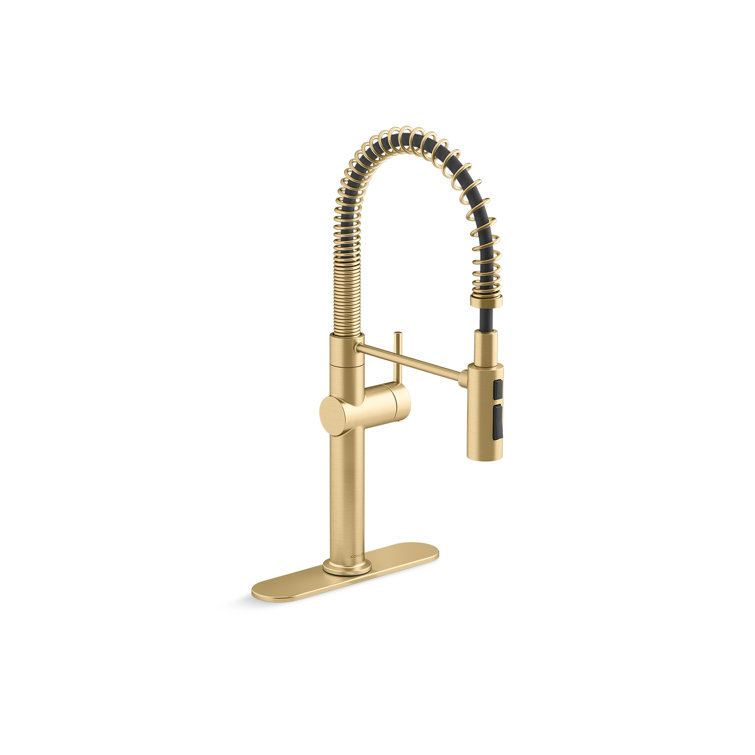 Brushed Modern Brass Single Handle Kitchen Faucet with Pull-out Spray