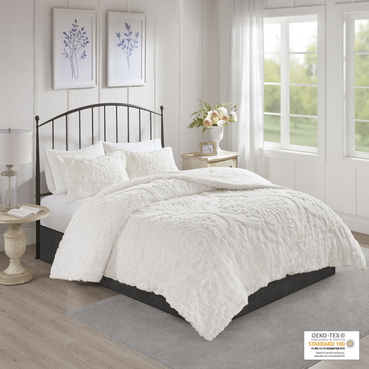 Taupe King Cotton Chenille Damask Comforter Set