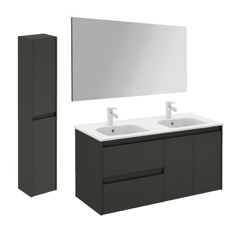 Ambra 47.5'' Glossy Anthracite Double Vanity with Ceramic Top