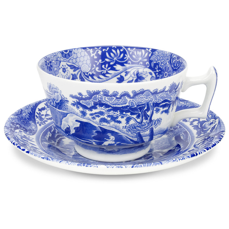 Blue and White Italian Earthenware Teacup and Saucer Set