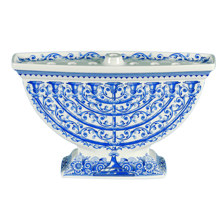 Sapphire Blue Ceramic Baroque Print Menorah