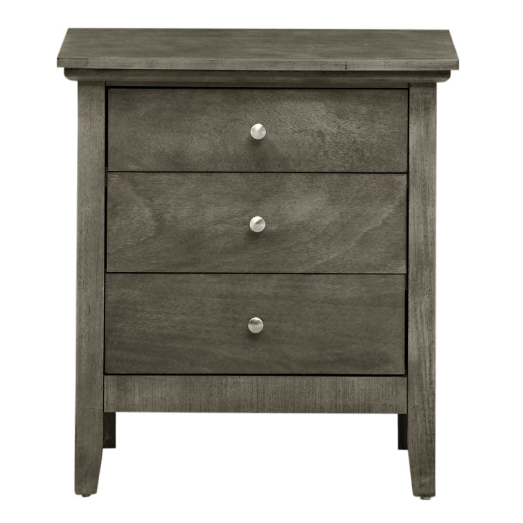 Gray Solid Wood 3-Drawer Nightstand with Metal Handles