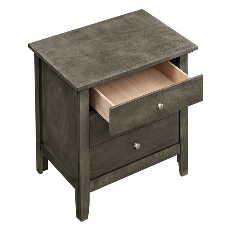 Gray Solid Wood 3-Drawer Nightstand with Metal Handles