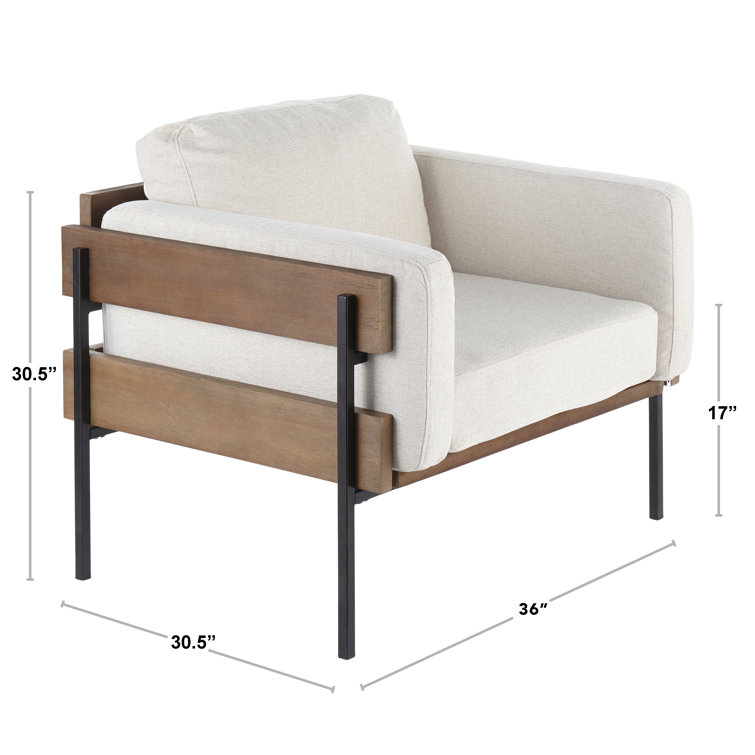 Cream Faux Leather Lawson Accent Chair with Brown Wood and Black Metal