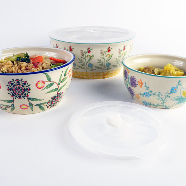 Ella Multicolor Ceramic Storage Bowls Set with Lids