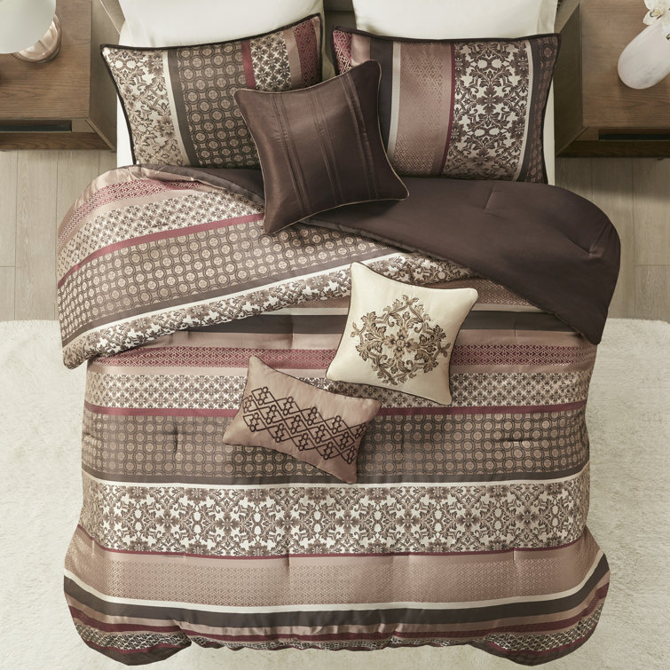 Ivory and Red Reversible Queen Microfiber Comforter Set