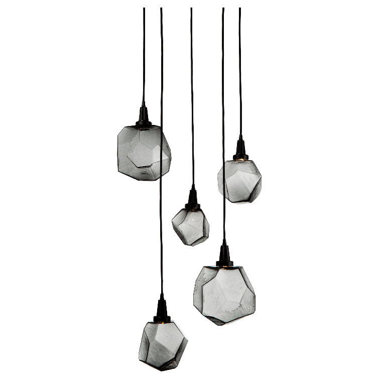 Matte Black Glass Drum Multi Light Pendant