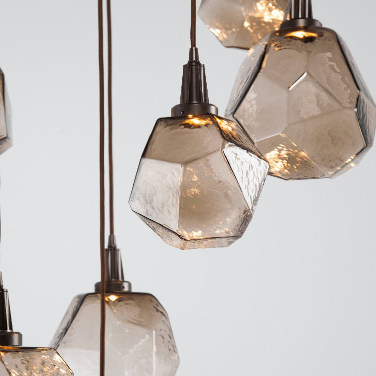 Gem 9-Light Flat Bronze LED Cluster Pendant with Hand Blown Glass