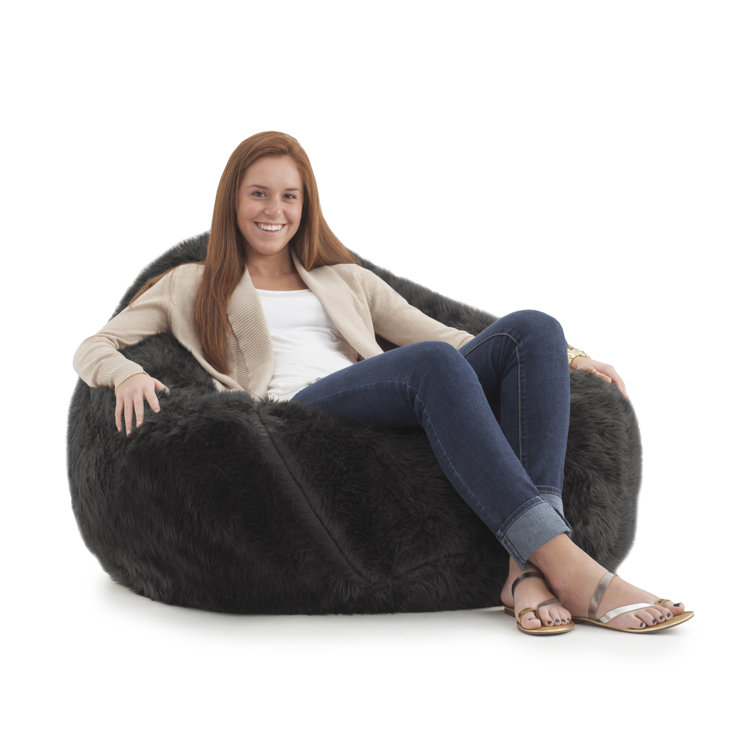 Gray Shag Teardrop Bean Bag Chair with Removable Cover