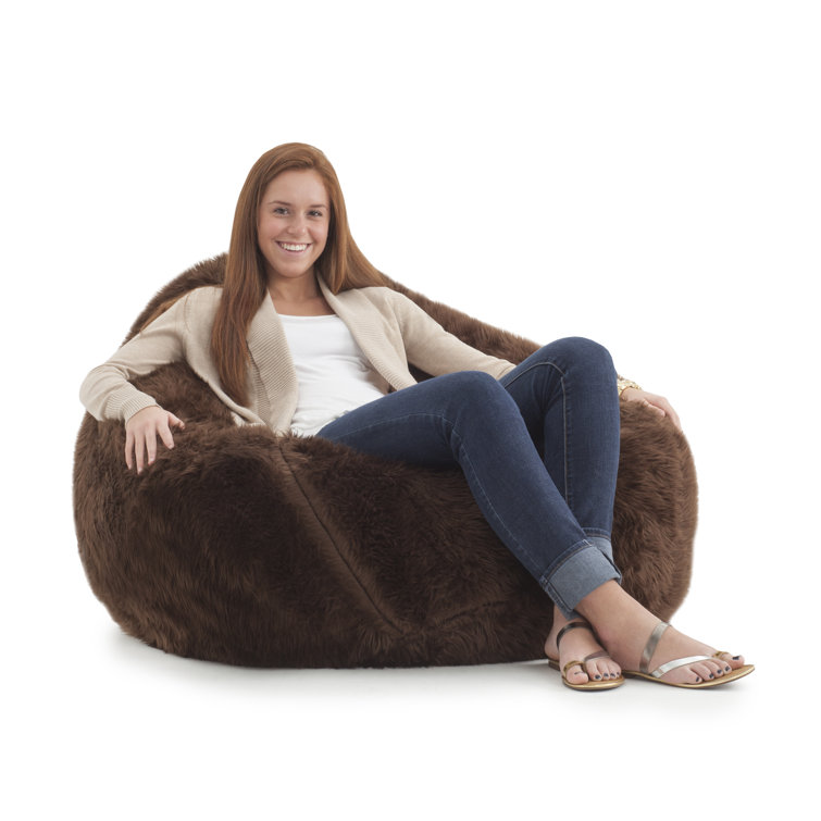 Gray Shag Teardrop Bean Bag Chair with Removable Cover