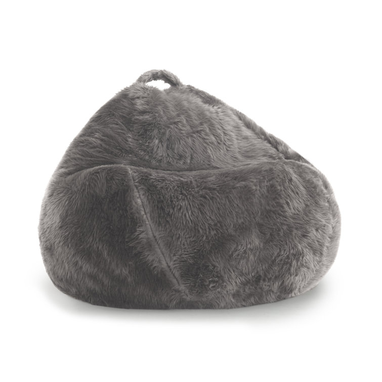 Gray Shag Teardrop Bean Bag Chair with Removable Cover
