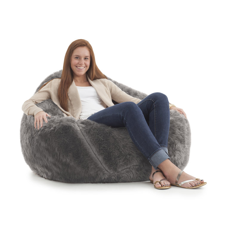 Gray Shag Teardrop Bean Bag Chair with Removable Cover