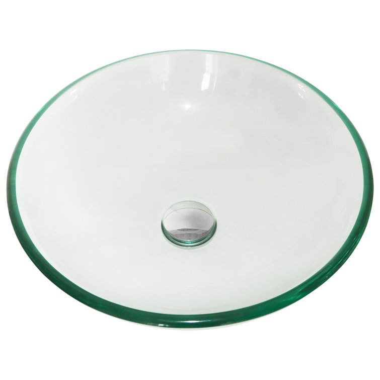 Clear Tempered Glass Round Vessel Sink with Chrome Faucet