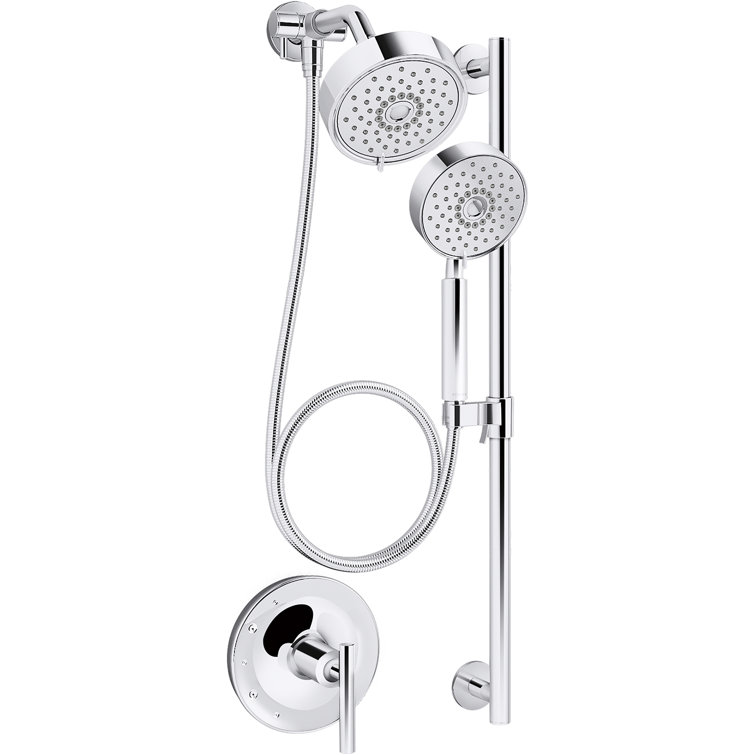 Polished Chrome Dual Head Adjustable Wall Mounted Shower Kit