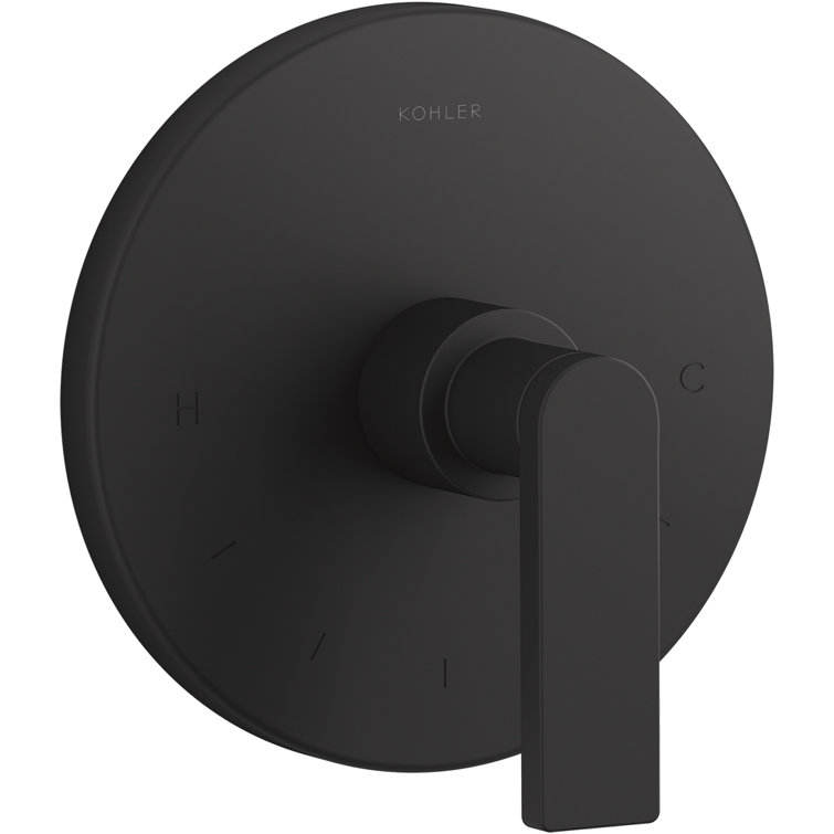 Matte Black Minimalist Thermostatic Faucet Trim with Lever Handle