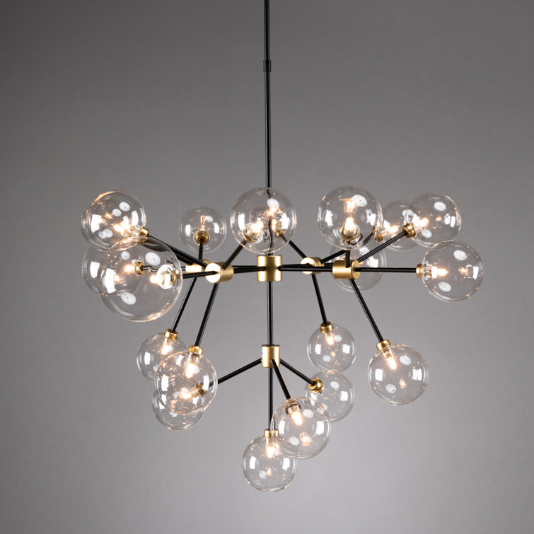 Black and Gold 20-Light Sputnik Chandelier with Glass Shades