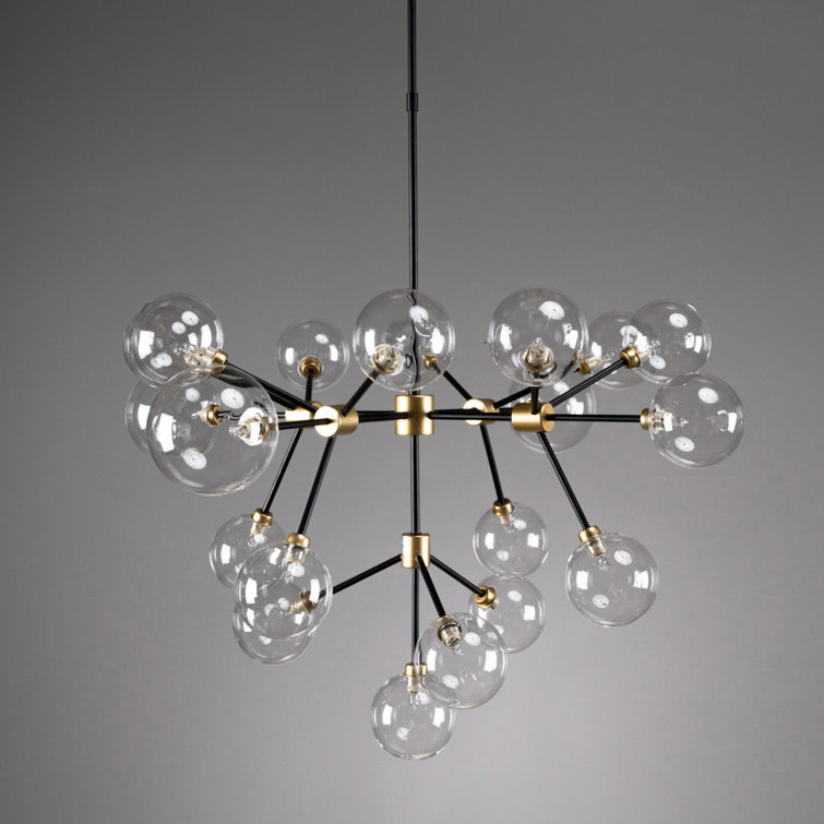 Black and Gold 20-Light Sputnik Chandelier with Glass Shades