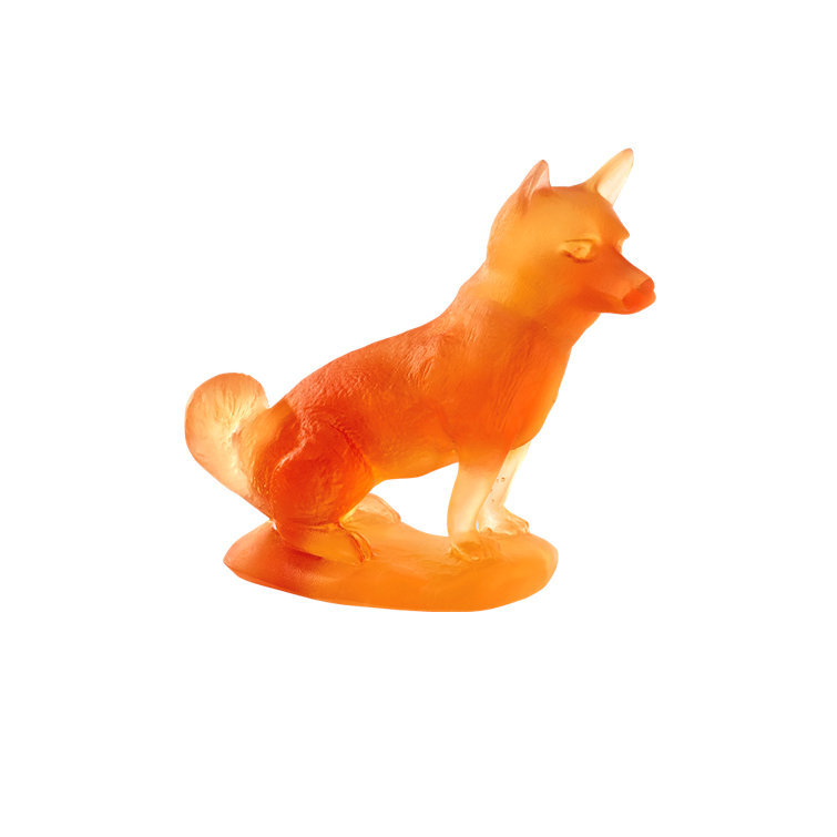 Handmade Orange Crystal Dog Sculpture with Storage Box