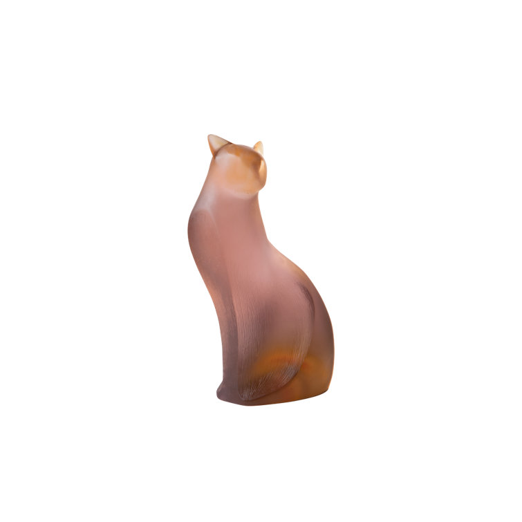 Handmade Amber Crystal Sitting Cat Sculpture by Xavier Carnoy