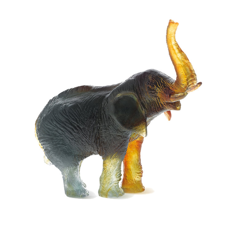 Amber and Green Crystal Elephant Figurine by Jean-François Leroy