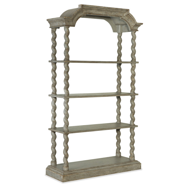 Gray Wood Transitional Etagere Bookcase with Rope Twist Posts