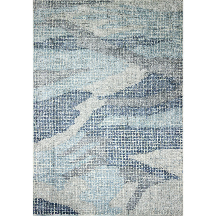 Handmade Blue Wool and Viscose 5' x 7' Tufted Rug