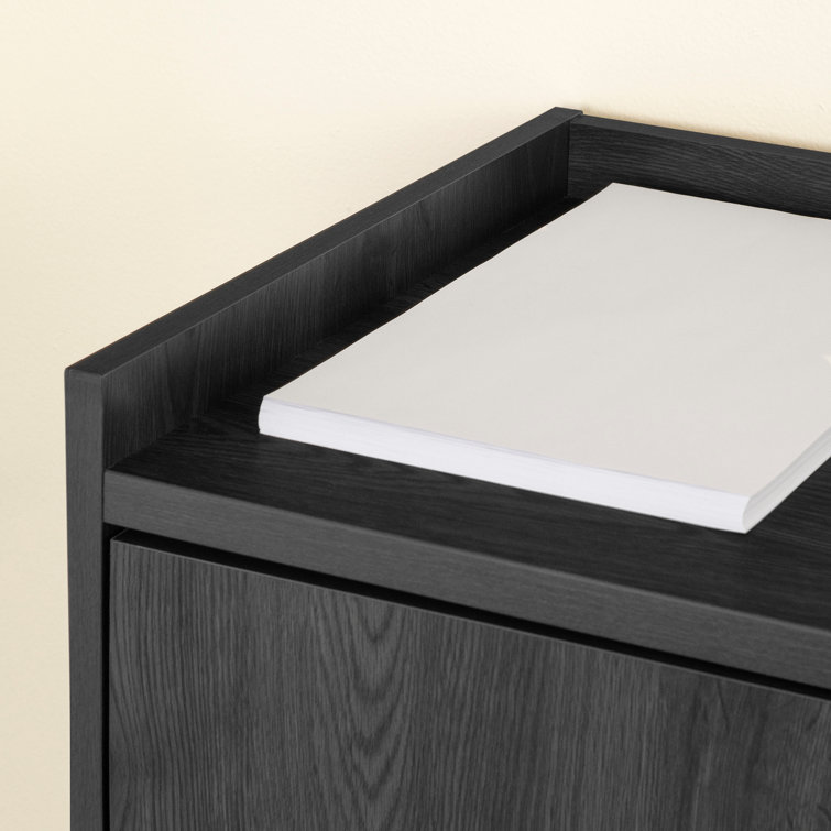 Gray Oak L-Shaped Computer Desk with Power Outlet and Filing Cabinet