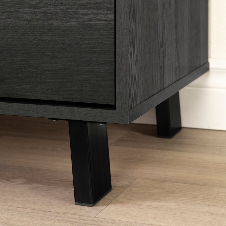 Gray Oak L-Shaped Computer Desk with Power Outlet and Filing Cabinet