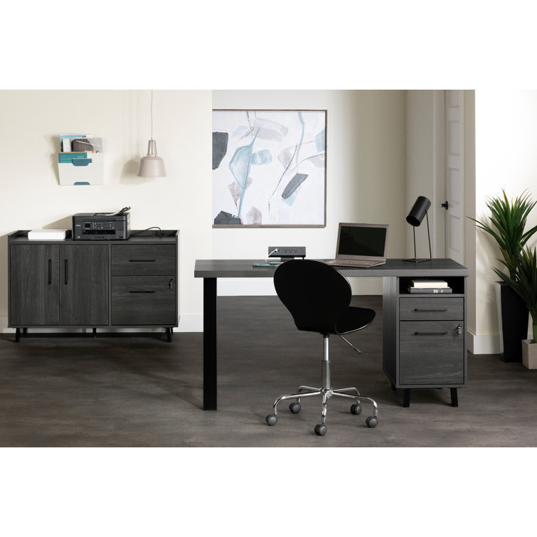 Gray Oak Multifunctional Computer Desk with Power Outlets and USB Ports