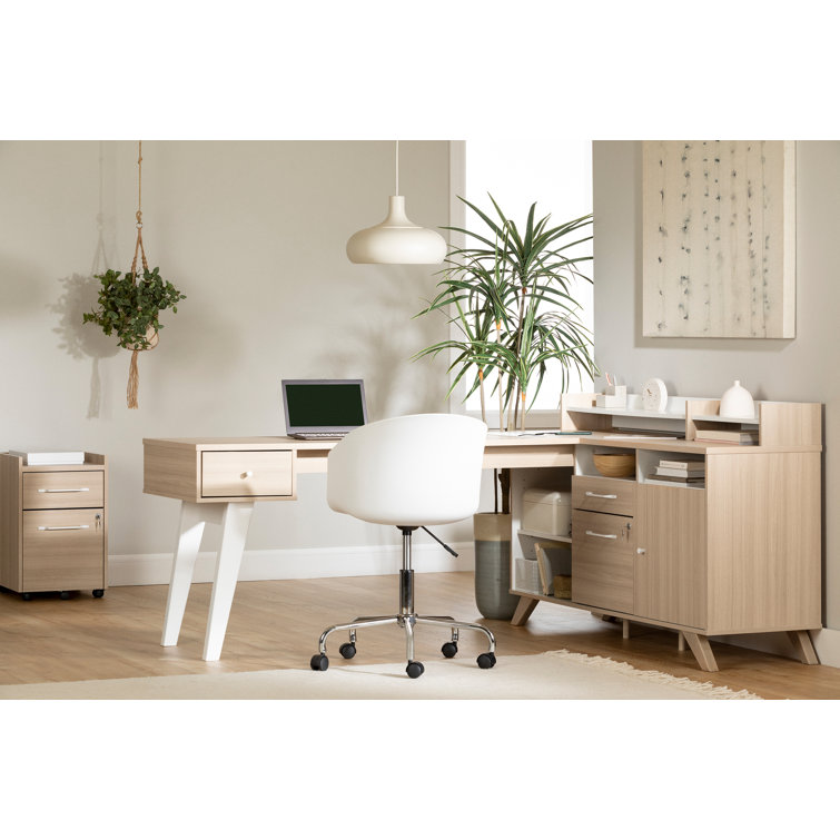 Soft Elm and White Executive Corner Desk with Hutch and Power Outlets