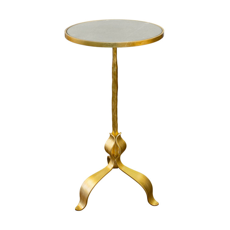 Gold and Gray Round Mirrored Glass End Table
