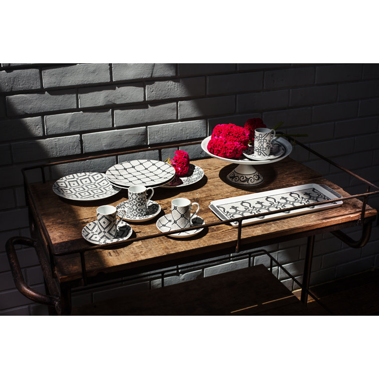 Portuguese Cobblestone Pattern Ceramic Coffee Cup and Saucer Set