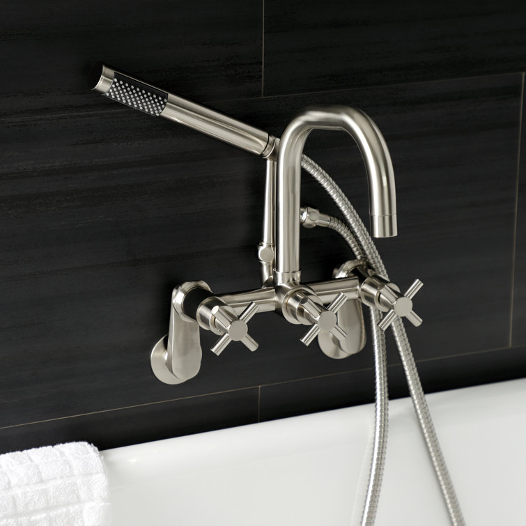 Brushed Nickel Wall Mount Clawfoot Tub Faucet with Handheld Shower