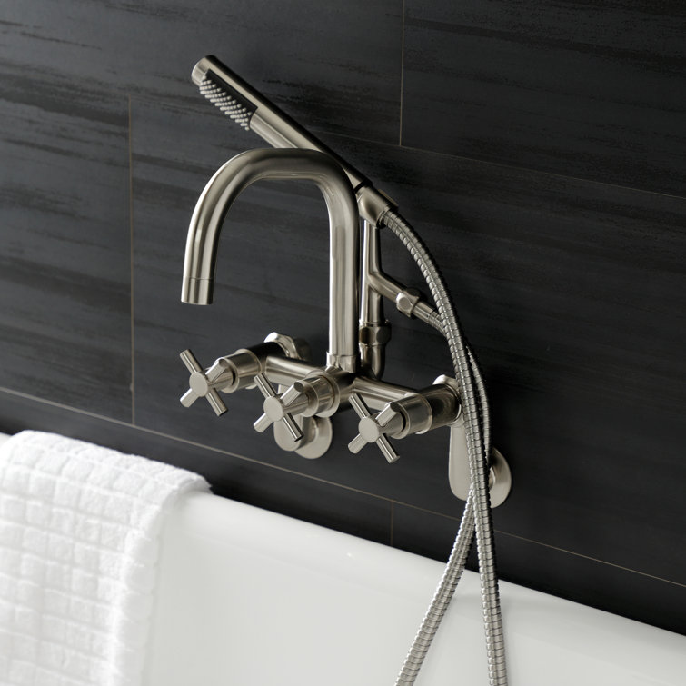 Brushed Nickel Wall Mount Clawfoot Tub Faucet with Handheld Shower