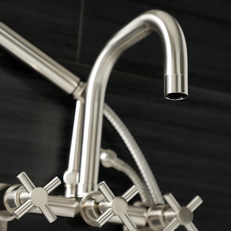 Brushed Nickel Wall Mount Clawfoot Tub Faucet with Handheld Shower