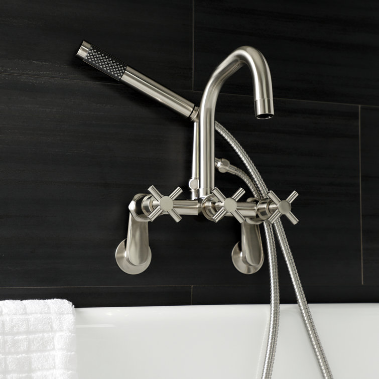 Brushed Nickel Wall Mount Clawfoot Tub Faucet with Handheld Shower
