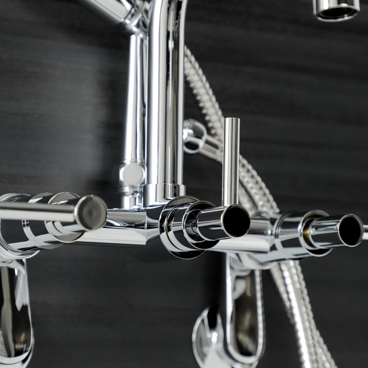 Polished Chrome Wall Mount Clawfoot Tub Faucet with Handheld Shower