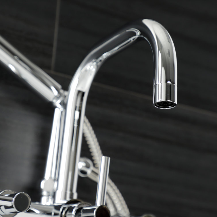 Polished Chrome Wall Mount Clawfoot Tub Faucet with Handheld Shower