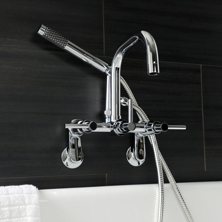 Polished Chrome Wall Mount Clawfoot Tub Faucet with Handheld Shower