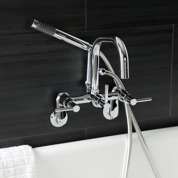 Polished Chrome Wall Mount Clawfoot Tub Faucet with Handheld Shower